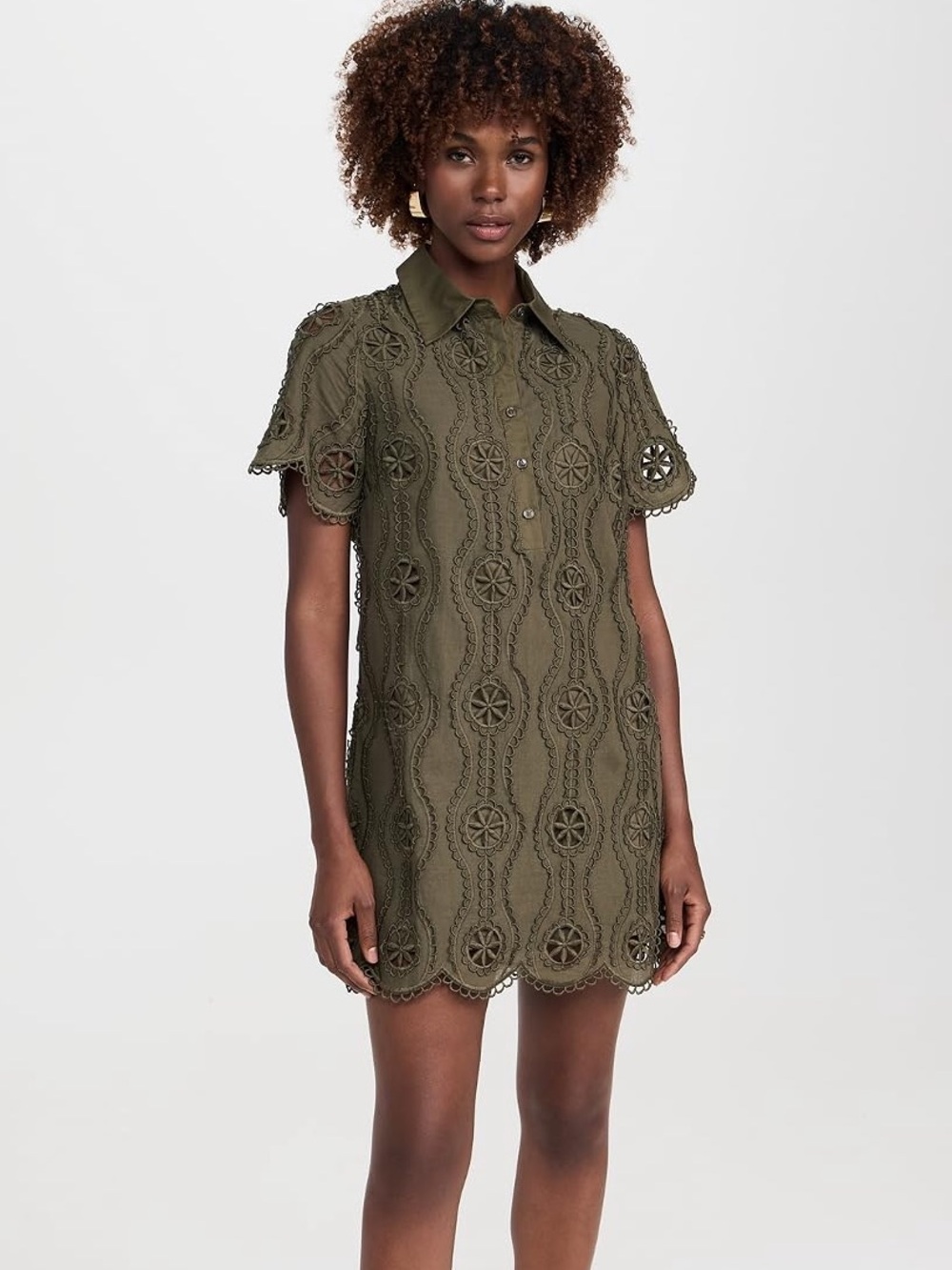 Olive Eyelet Shirt Dress - Women Dresses